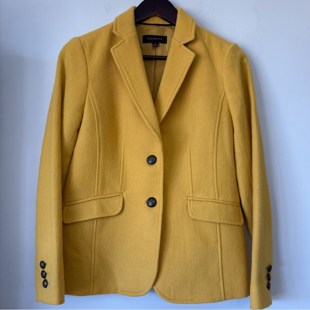 Talbots Classic Shetland Blazer Wool Blend Mustard Yellow Jacket Women’s Size 2